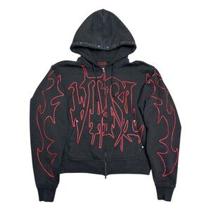 VITRIOL Punk Goth Emo Streetwear Full Zip Hoodie Sweatshirt Mens Medium